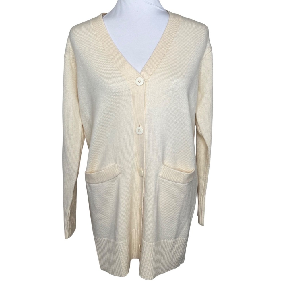 Classiques Entier Cream Sweater Merino Wool V-Neck Long Cardigan XS